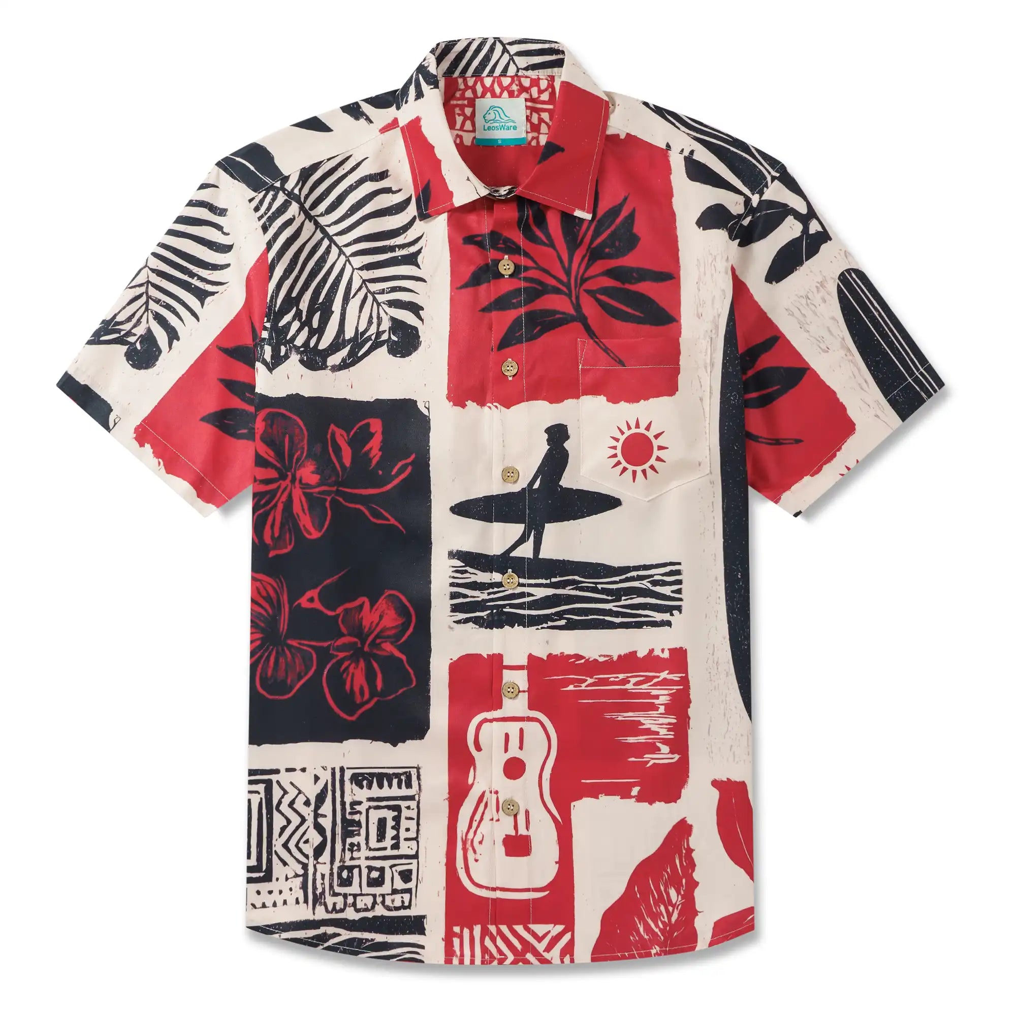 LeosWare® Men's Hawaiian Shirt Short Sleeve Button-up Breathable & Quick-Dry Aloha Island Drift