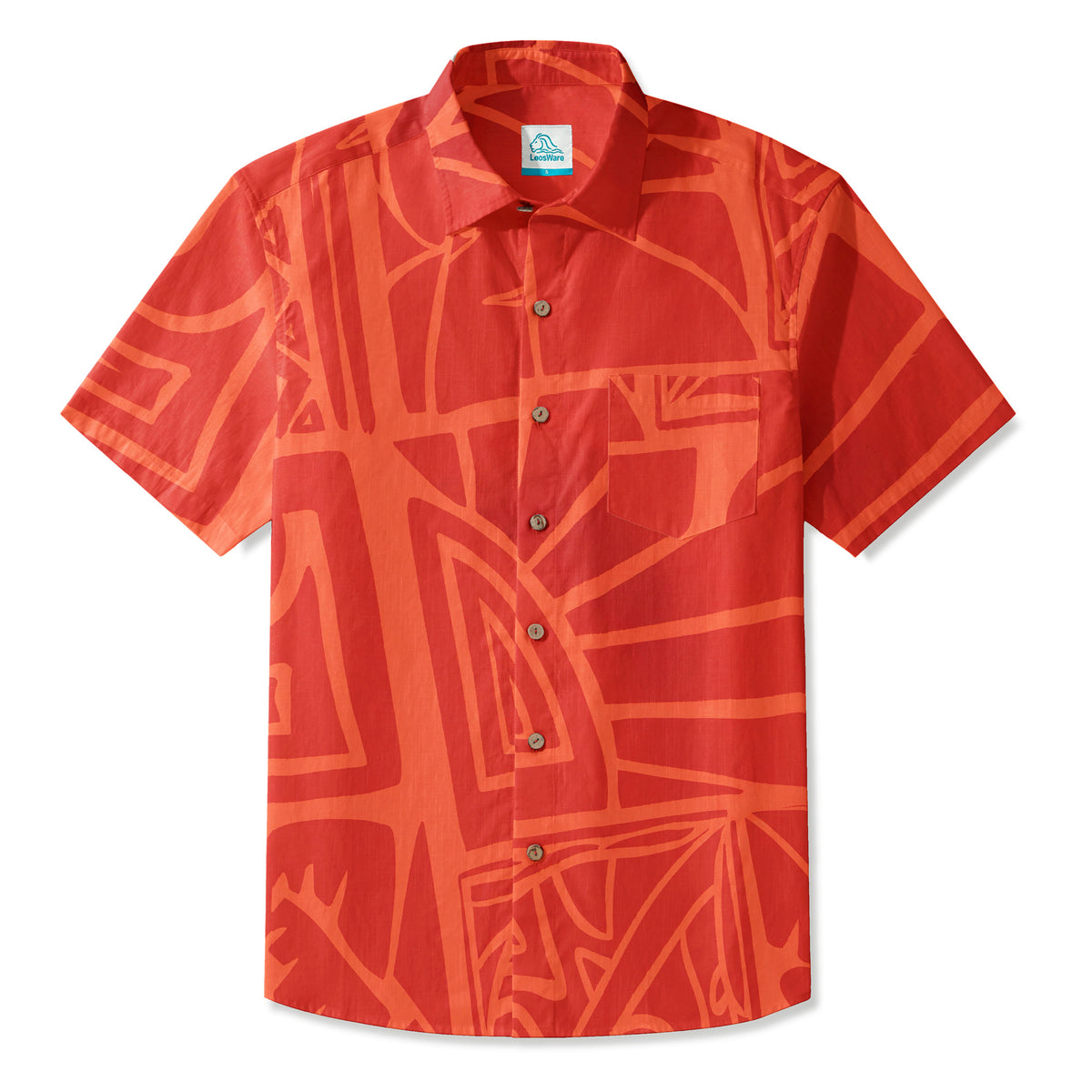LeosWare® Men's Hawaiian Shirt Short Sleeve Button-up 95% Polyester, 5% Spandex Aloha Ember Tiki