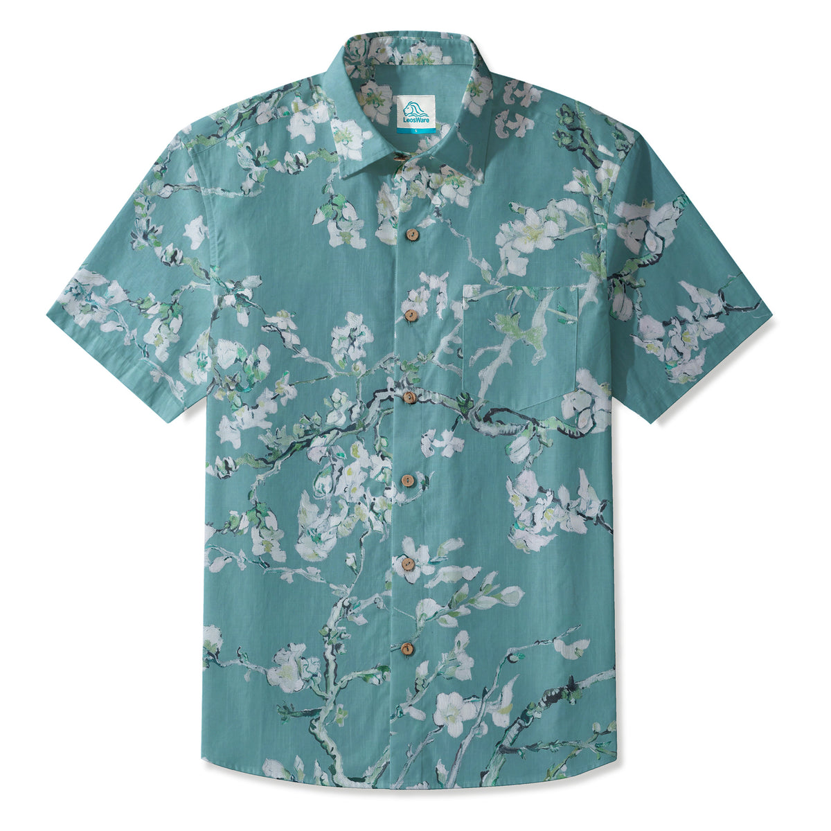 LeosWare® Men's Hawaiian Shirt Short Sleeve Button-up Breathable & Quick-Dry Aloha Blossom In Silence