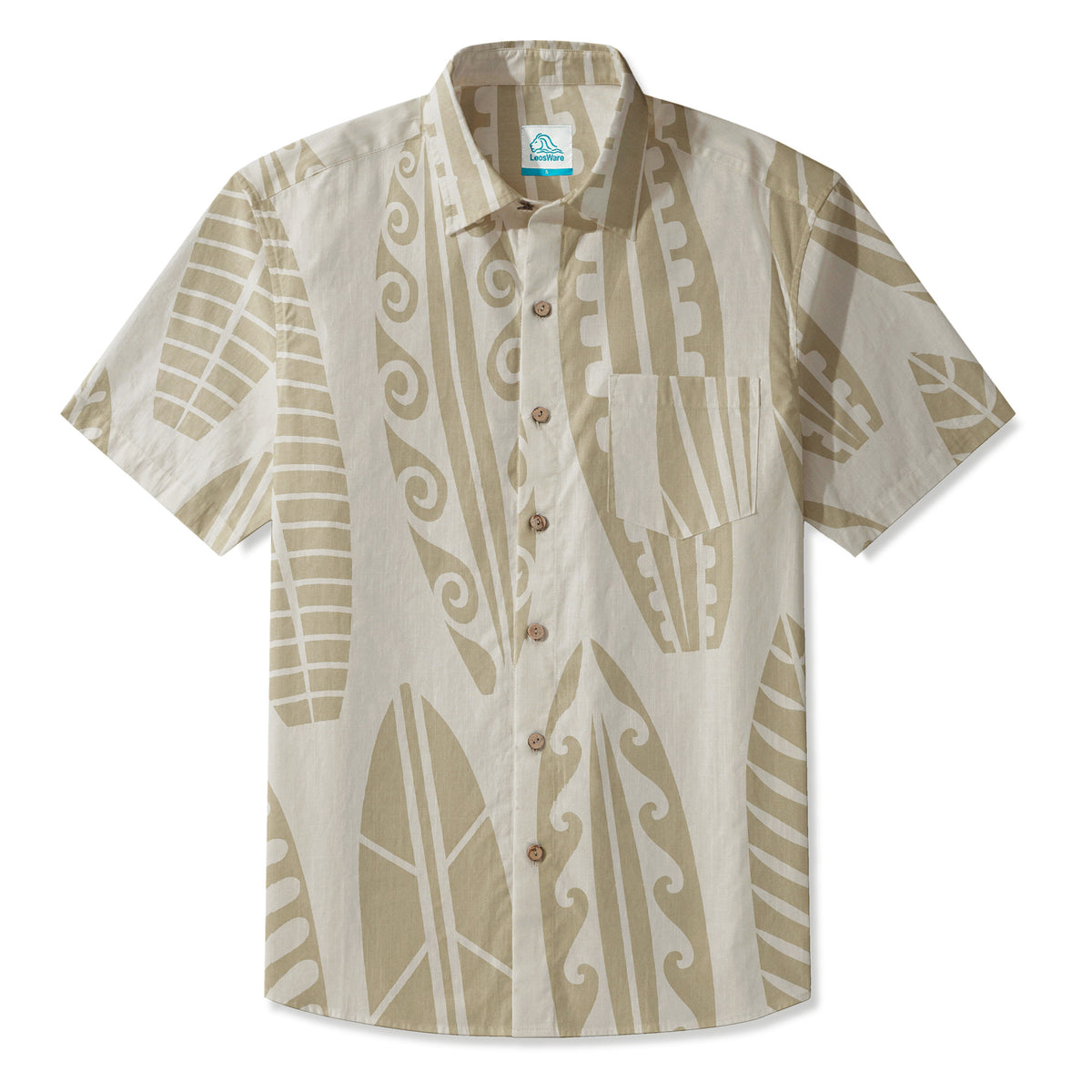 LeosWare® Men's Hawaiian Shirt Short Sleeve Button-up 95% Polyester, 5% Spandex Aloha Surf The Dunes