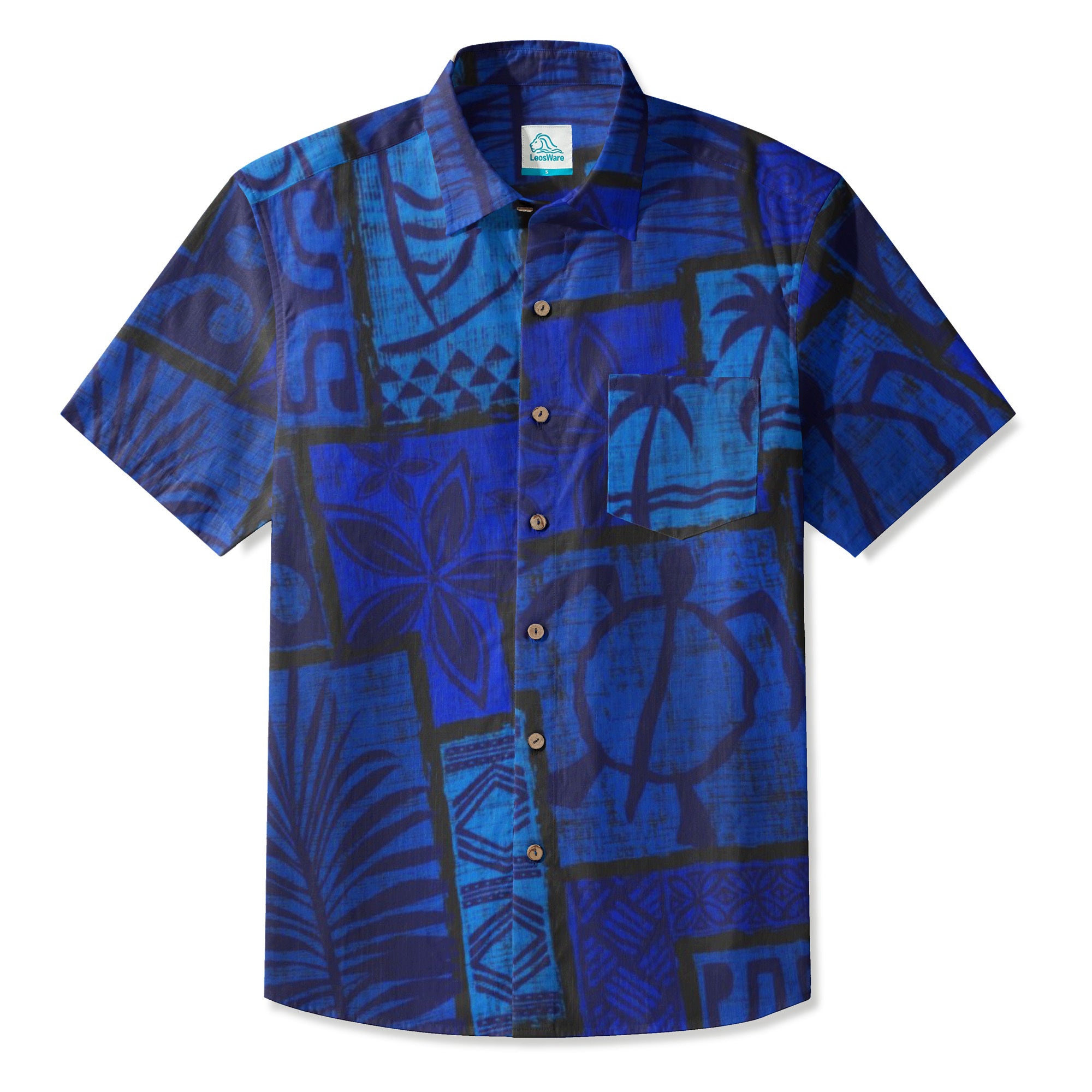LeosWare® Men's Hawaiian Shirt Short Sleeve Button-up Breathable & Quick-Dry Aloha Tiki Mood(Teal Green)