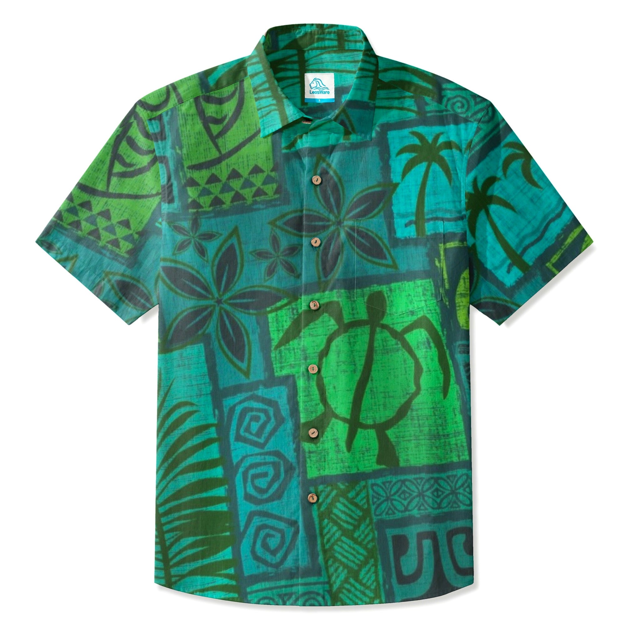LeosWare® Men's Hawaiian Shirt Short Sleeve Button-up Breathable & Quick-Dry Aloha Tropical Tiki Mood(Sunset Orange)
