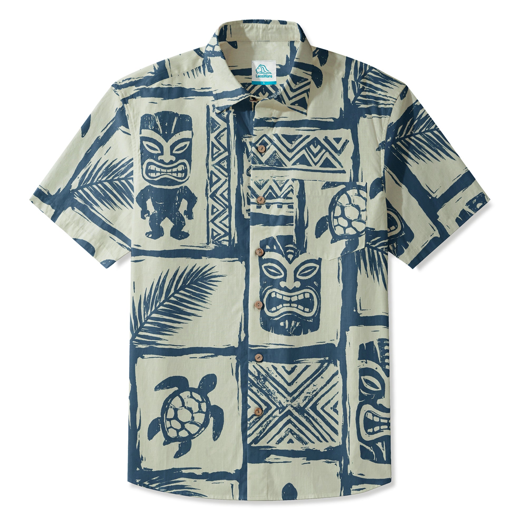 LeosWare® Men's Hawaiian Shirt Short Sleeve Button-up 95% Polyester, 5% Spandex Aloha Tiki Paradise